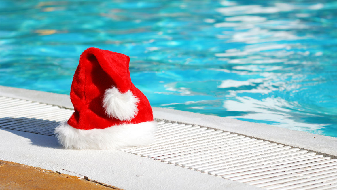 Christmas hat at pool