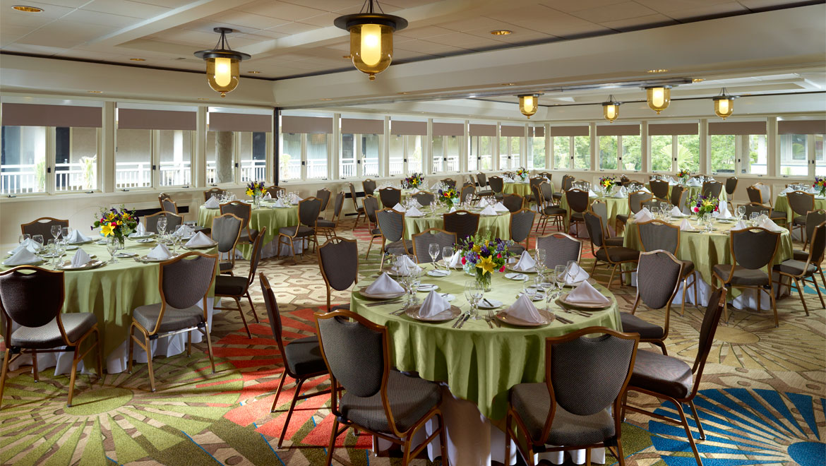 Sabal banquet room set with lunch style seating
