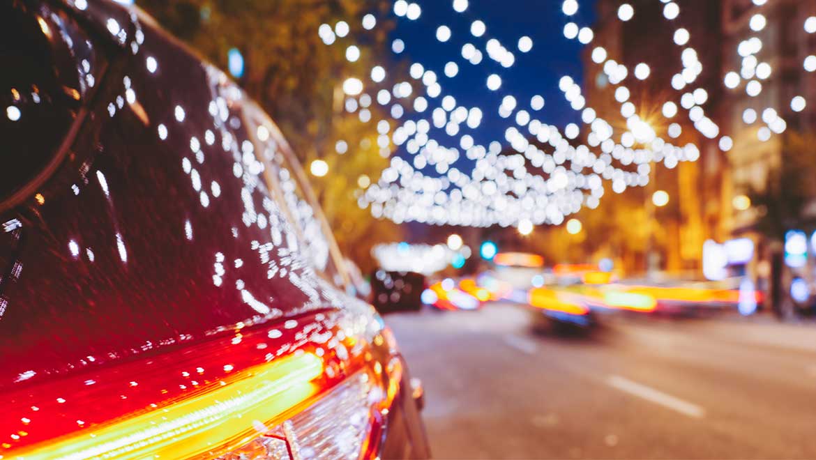 Driving through Christmas lights display