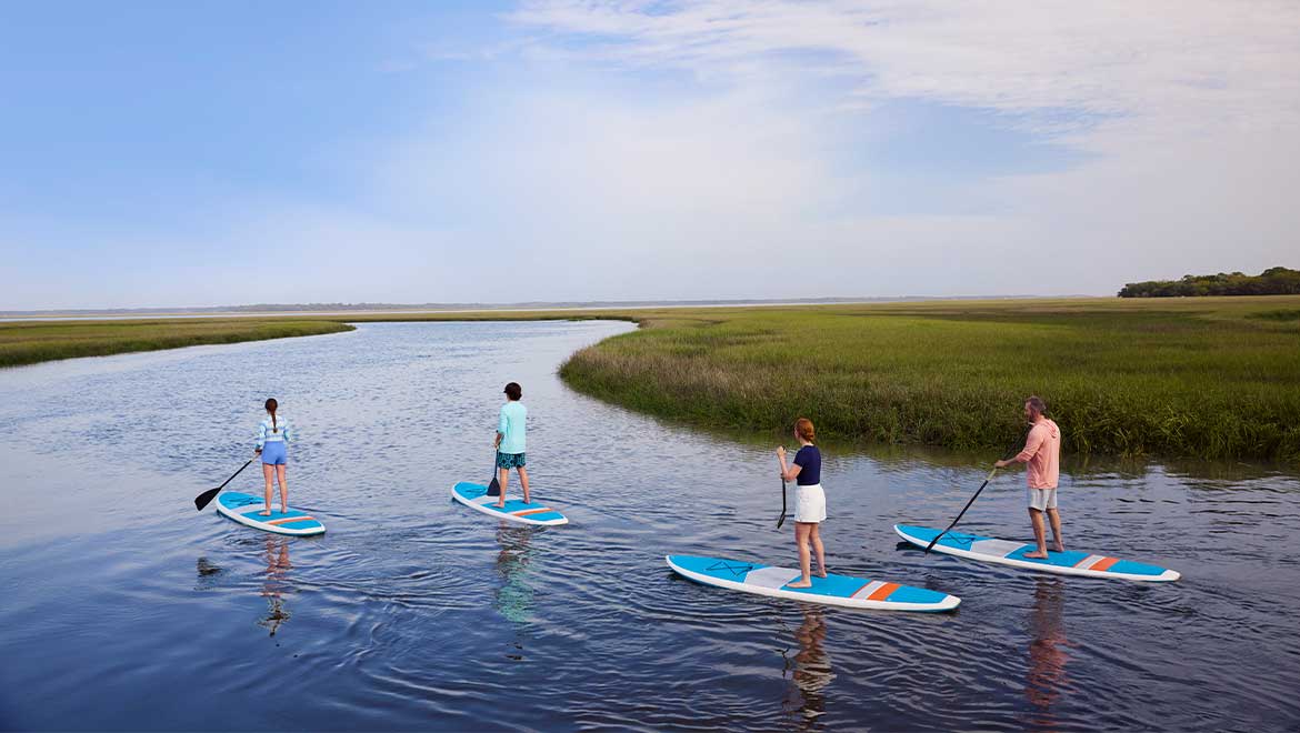 Family paddle boarding