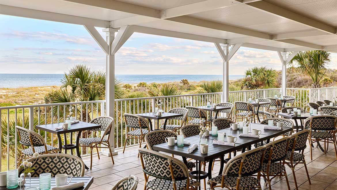 terrace with dining tables and chairs