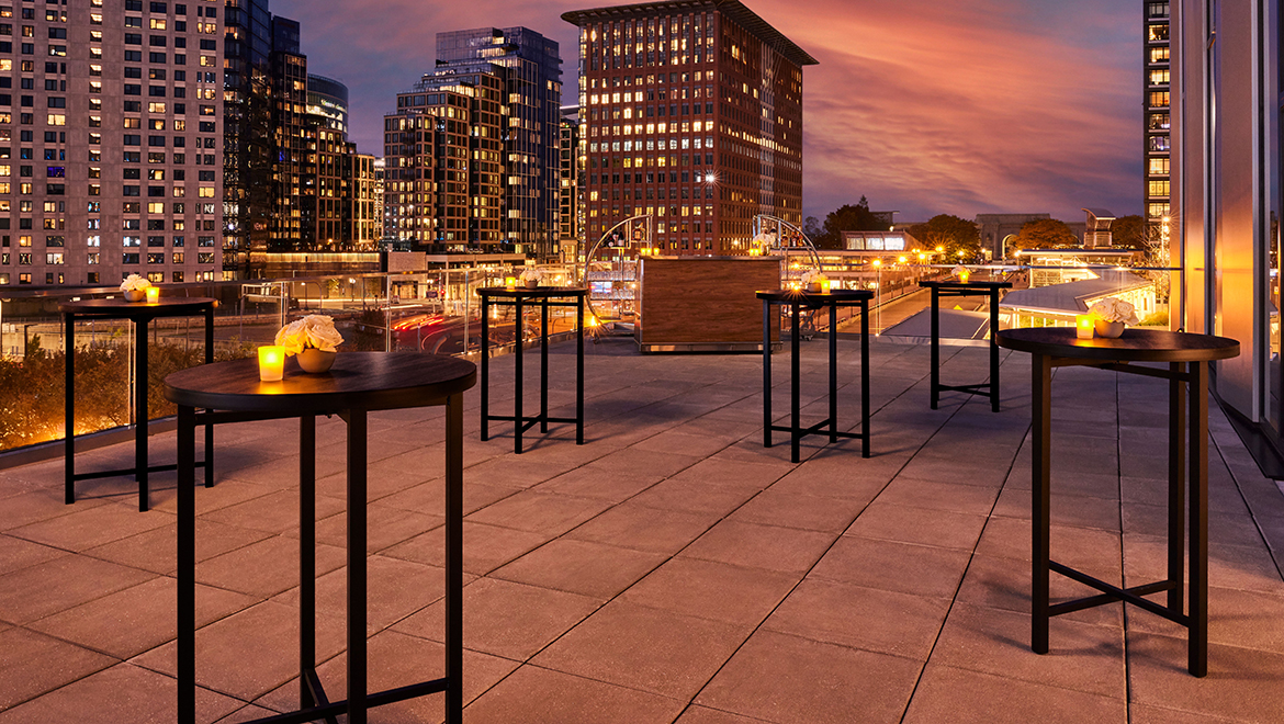 Elevate terrace offers 2,968 sq. ft. of outdoor event space overlooking the vibrant Seaport district - Omni Boston Hotel at the Seaport