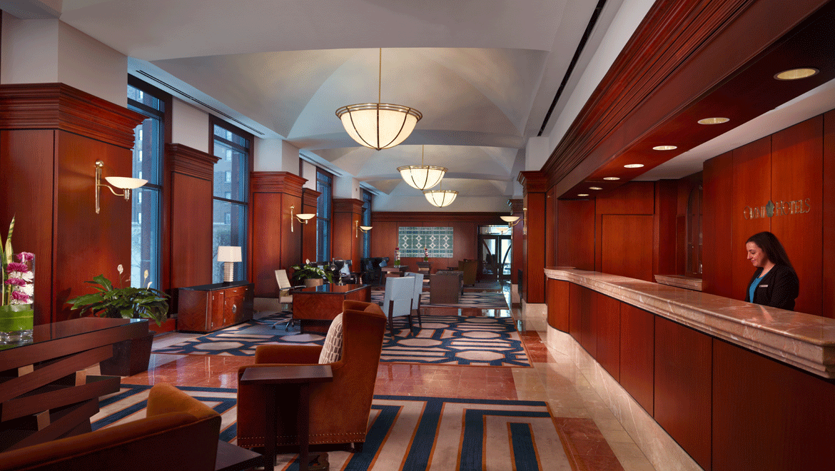 Hotel lobby with associate