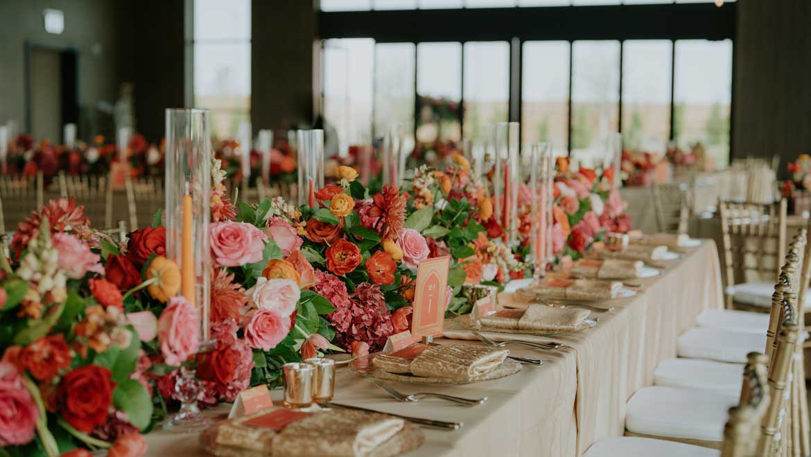 Floral arrangements on reception tables.