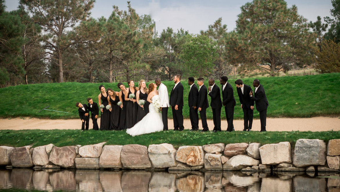Omni Denver Interlocken Hotel wedding bridal party by pond