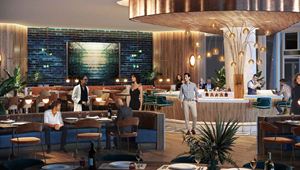 Rendering of restaurant interior. Rendering of restaurant interior.