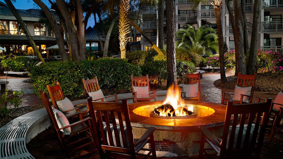 One of two outdoor fire pits in the courtyard of the Omni Hilton Head Oceanfront Resort