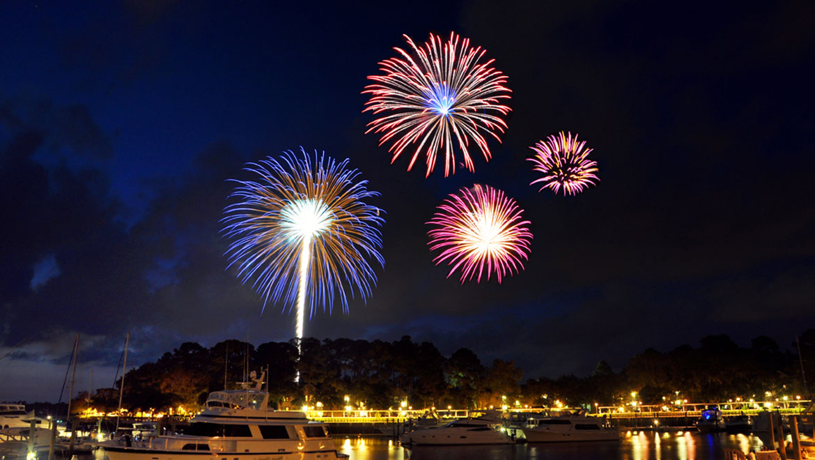 Fireworks at the nearby Shelter Cove Marina and Towne Centre