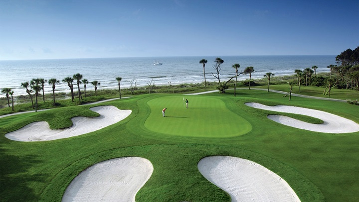 Ocean side 10th green on the Robert Trent Jones Golf Course at nearby Palmetto Dunes