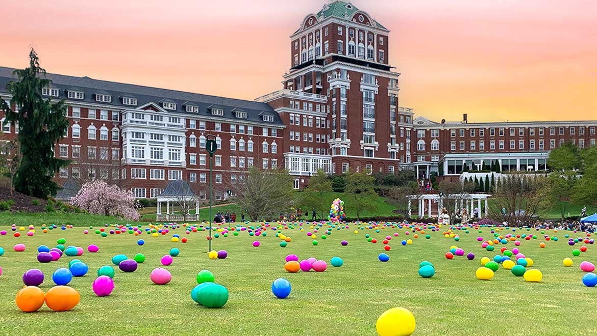 Easter eggs on the lawn.