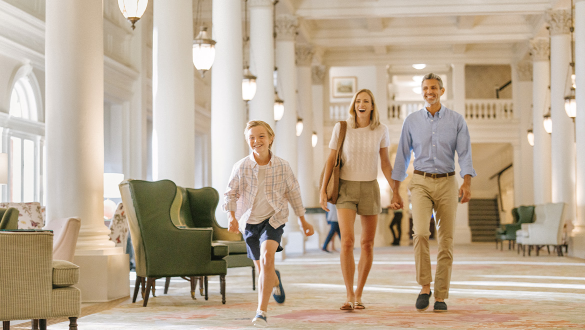 Family walking through the lobby.
