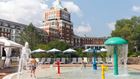 Kids playing at the splashpad.