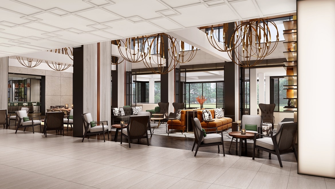 Hotel lobby rendering.