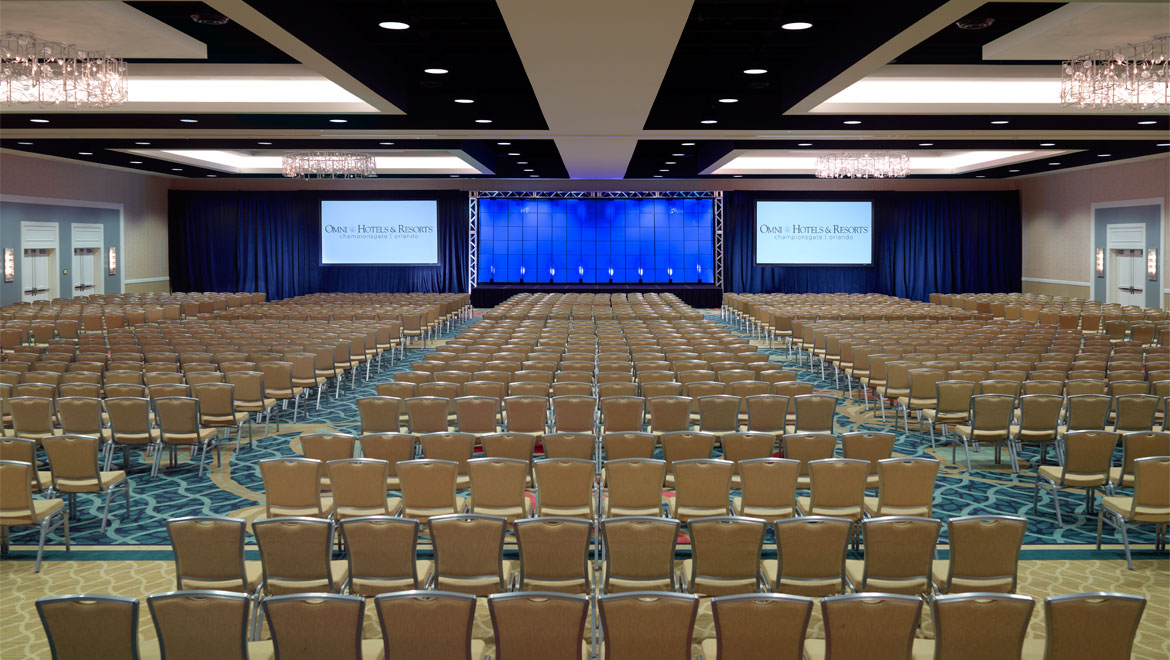Large meeting room with screens at Championsgate 