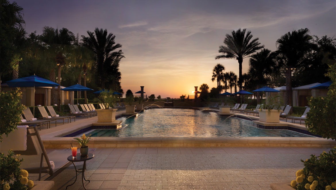 Omni Orlando pool at dusk