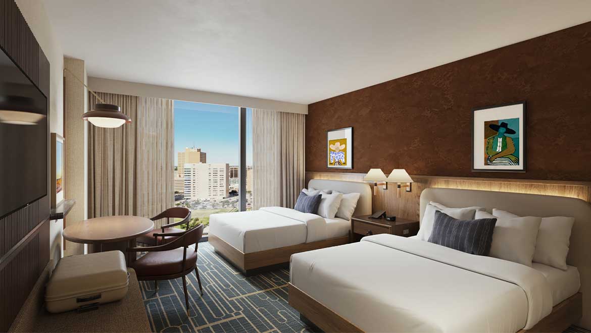 guest room with two double beds
