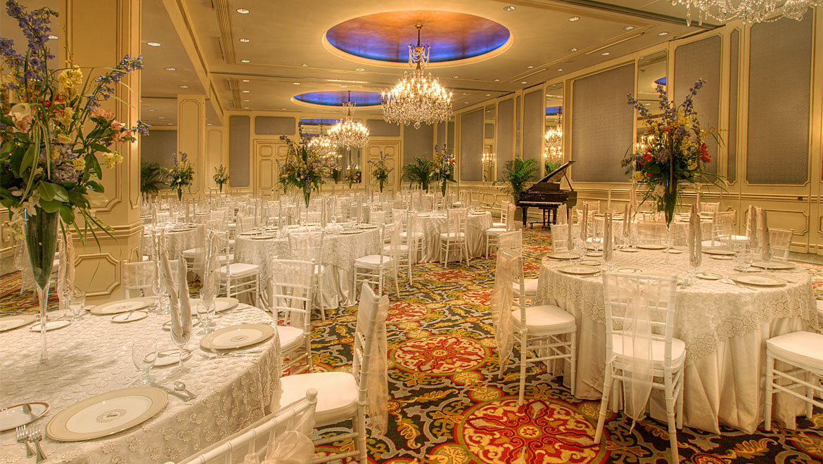 Ballroom set up for wedding at Royal Orleans 