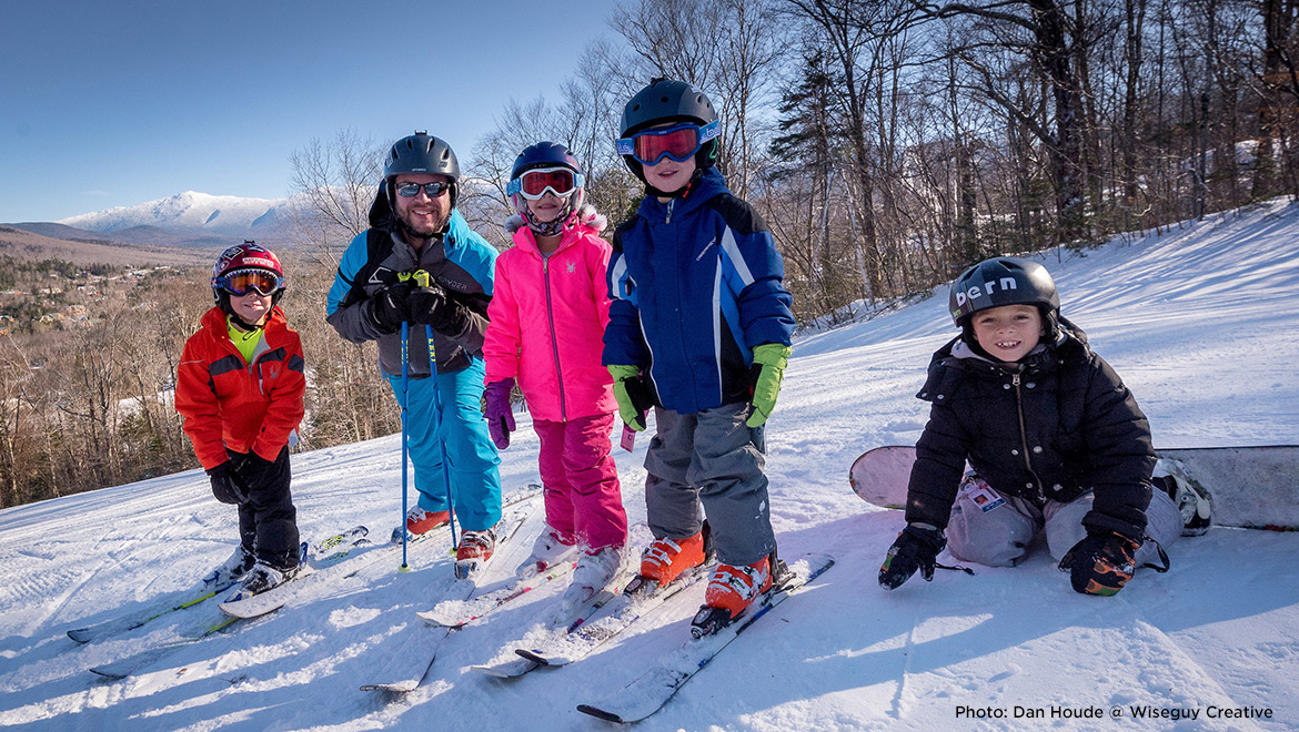 Smiling ski family at Bretton Woods