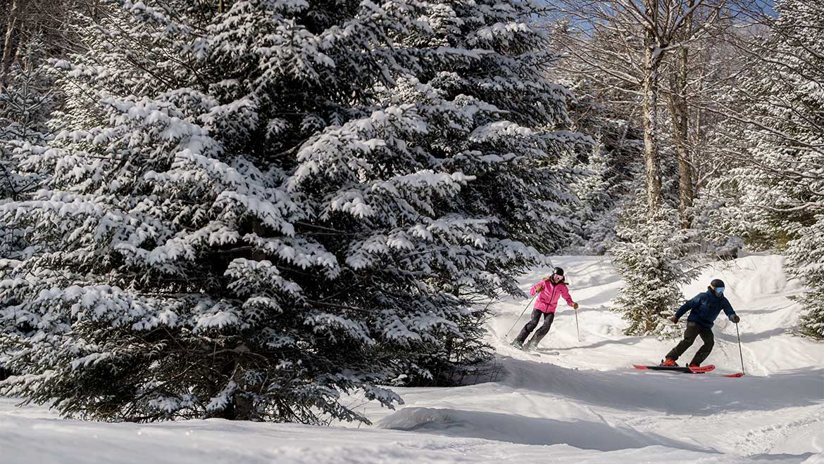 Couple skiing