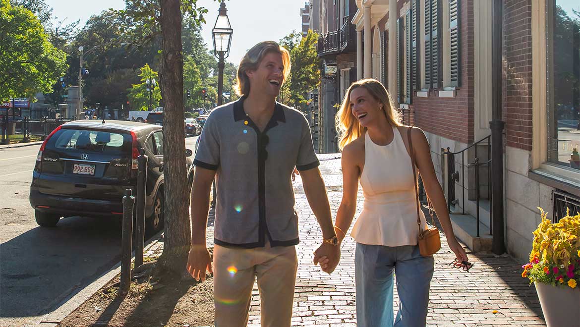couple walking through the city