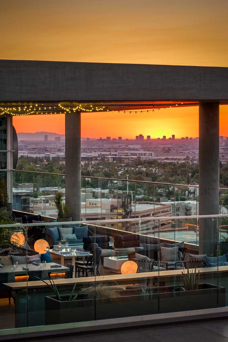 Omni Tempe at ASU patio view of sunset