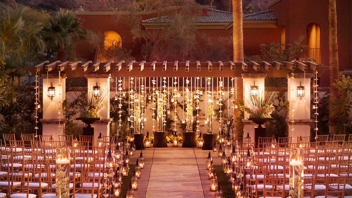 Valencia lawn with candles at Montelucia Resort 