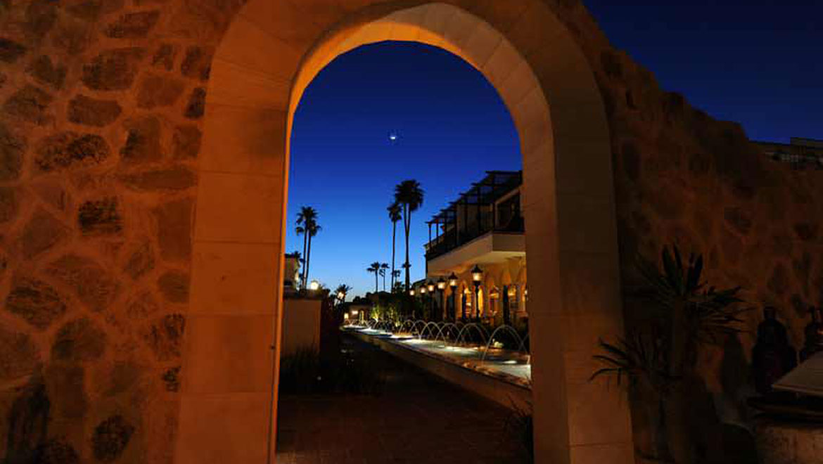 Montelucia Resort Joya spa entrance at night 