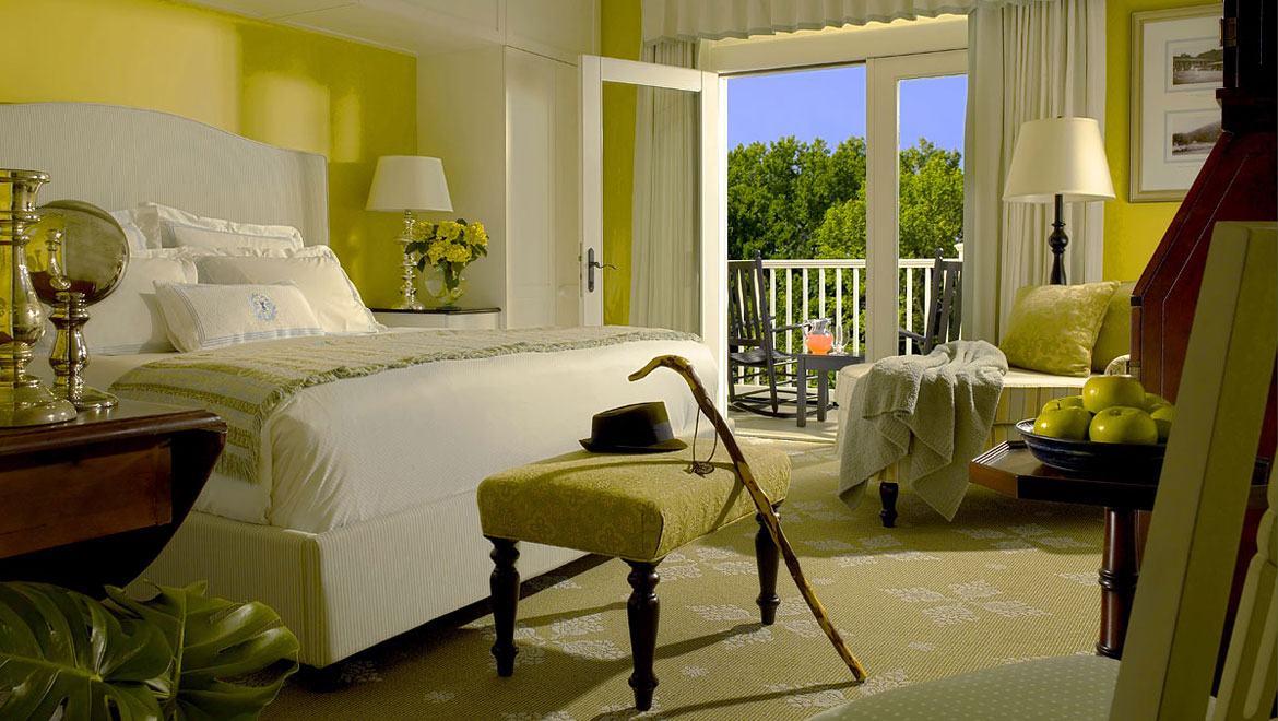 Guest room with patio at Bedford Springs Resort 