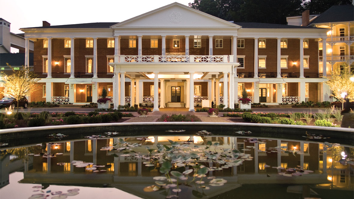 Exterior view of Bedford Springs resort during the day