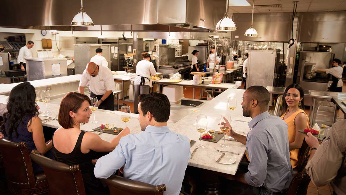Guests dining in restaurant.