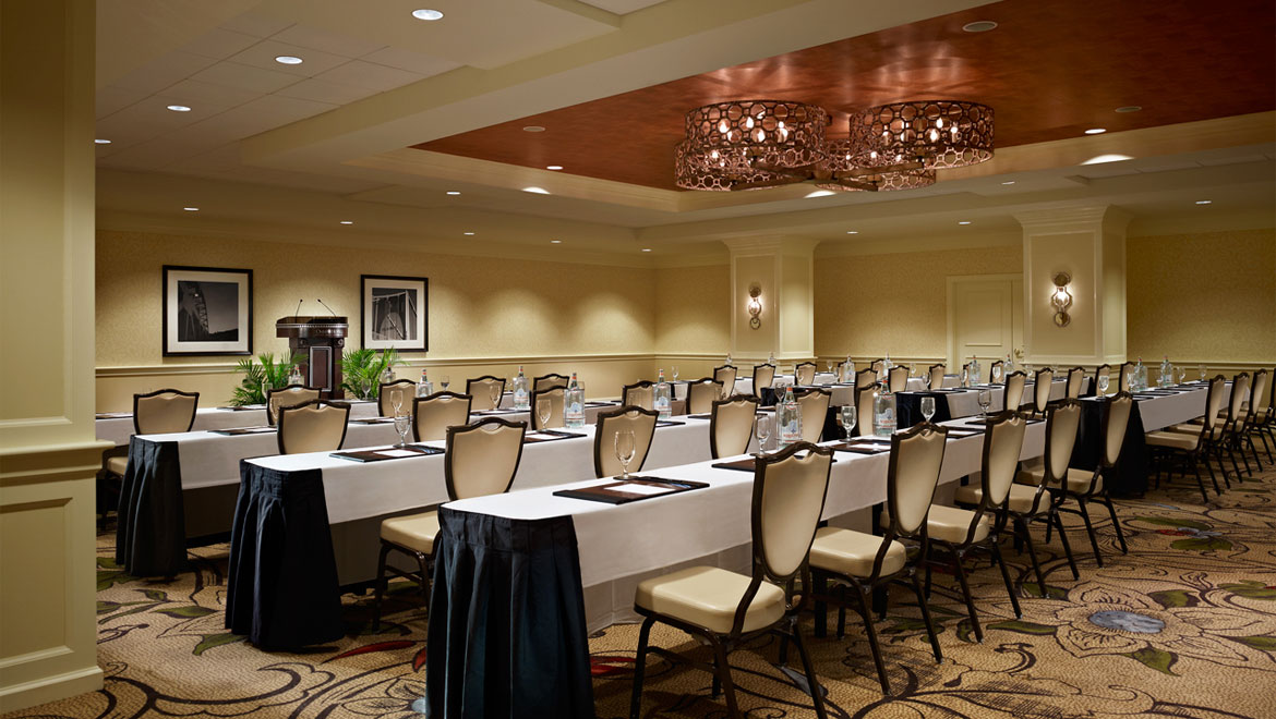 Long tables in meeting room at William Penn Hotel 
