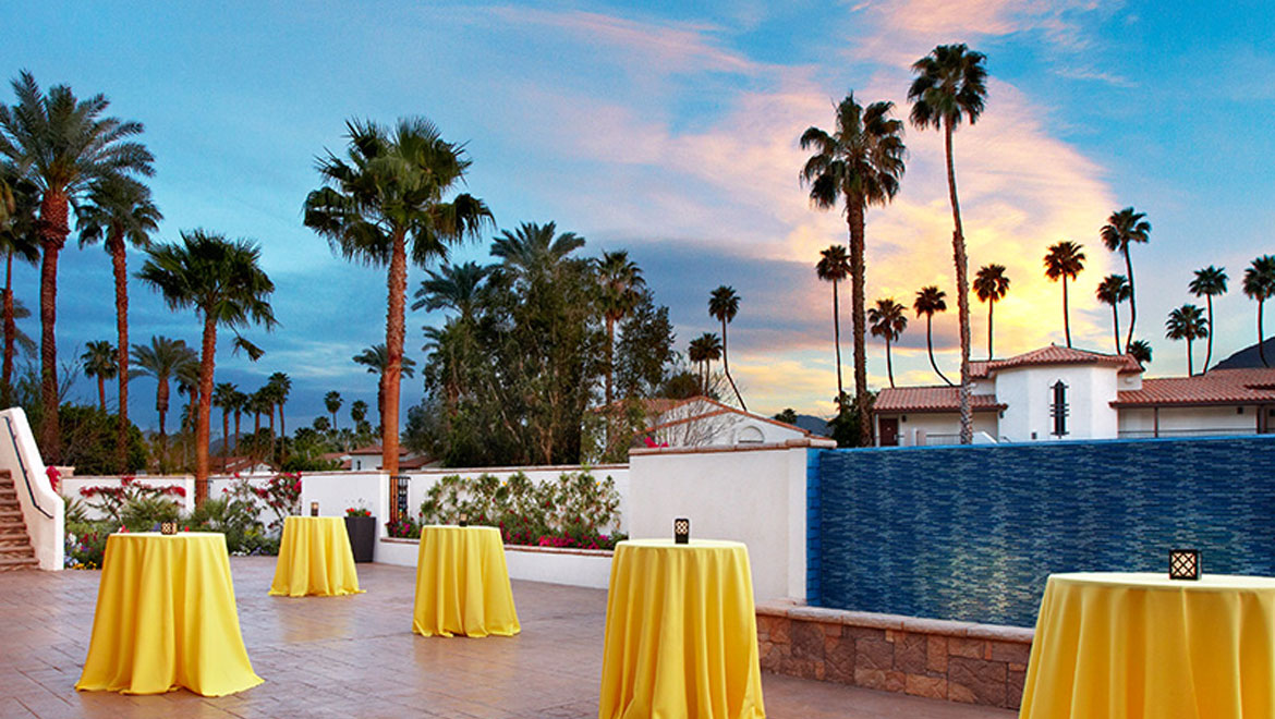 Omni Rancho courtyard with banquet tables 