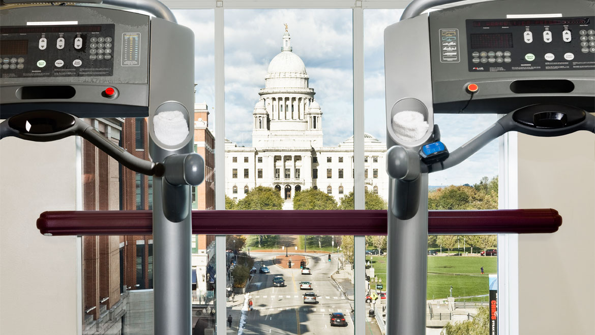 View of the city from the fitness room in Providence 