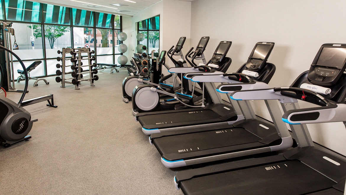Treadmills in fitness center.