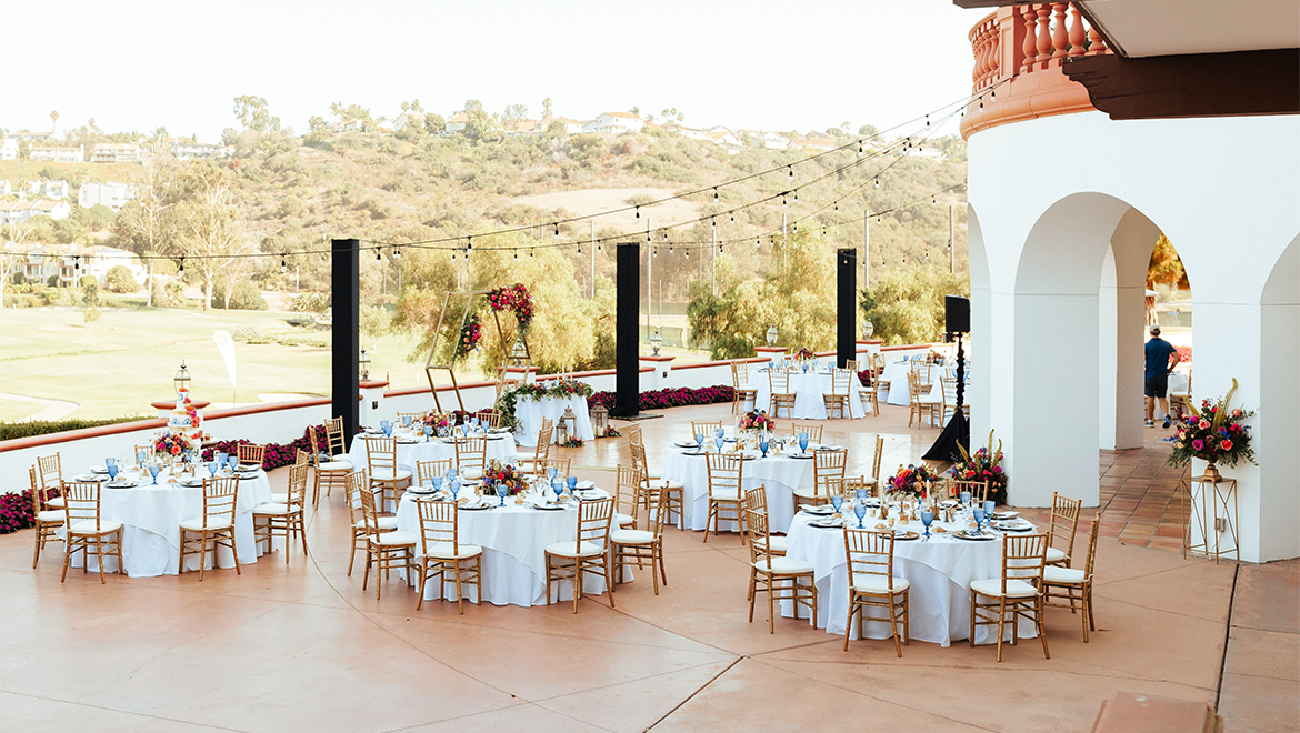 Terrace wedding reception set up