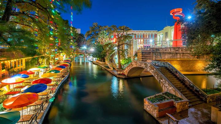 Riverwalk at night.