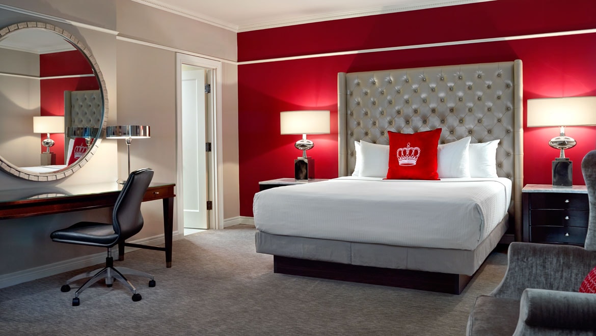 Hotel room with king bed.