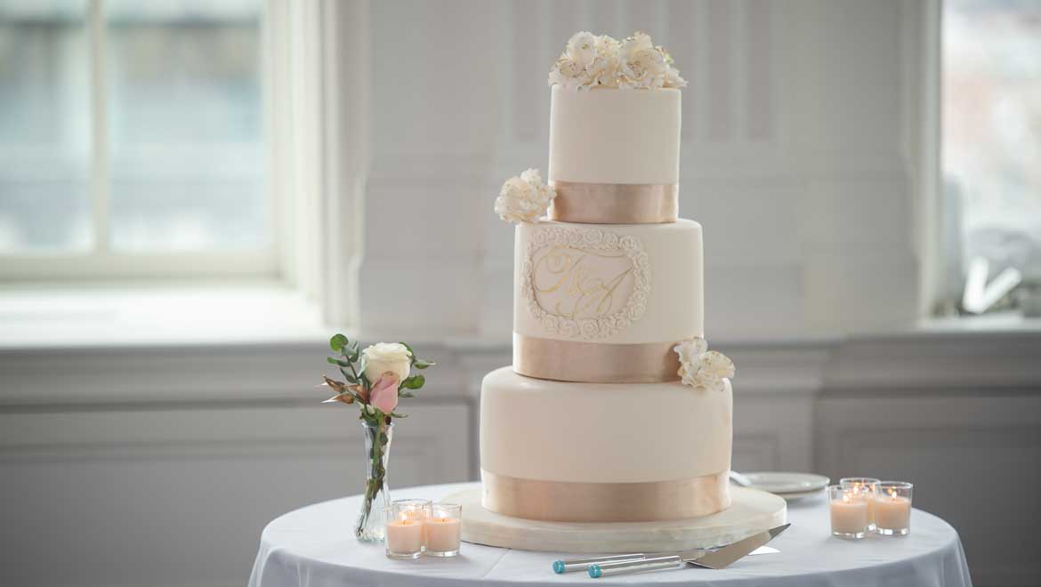 Three tier wedding cake.