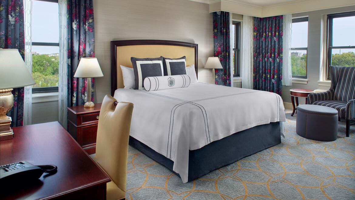King bed in guest room.