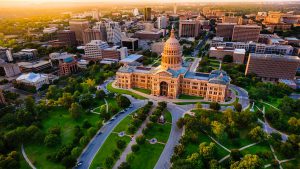 aerial shot of the texas state capitol building