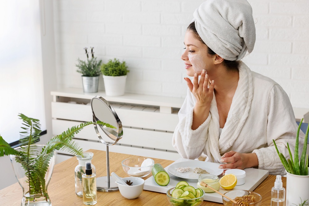 Woman doing a stay at home facial